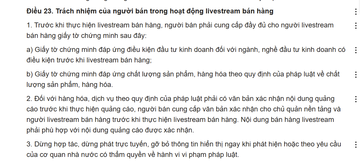 trách nhiệm của người bán hàng (theo Điều 23)