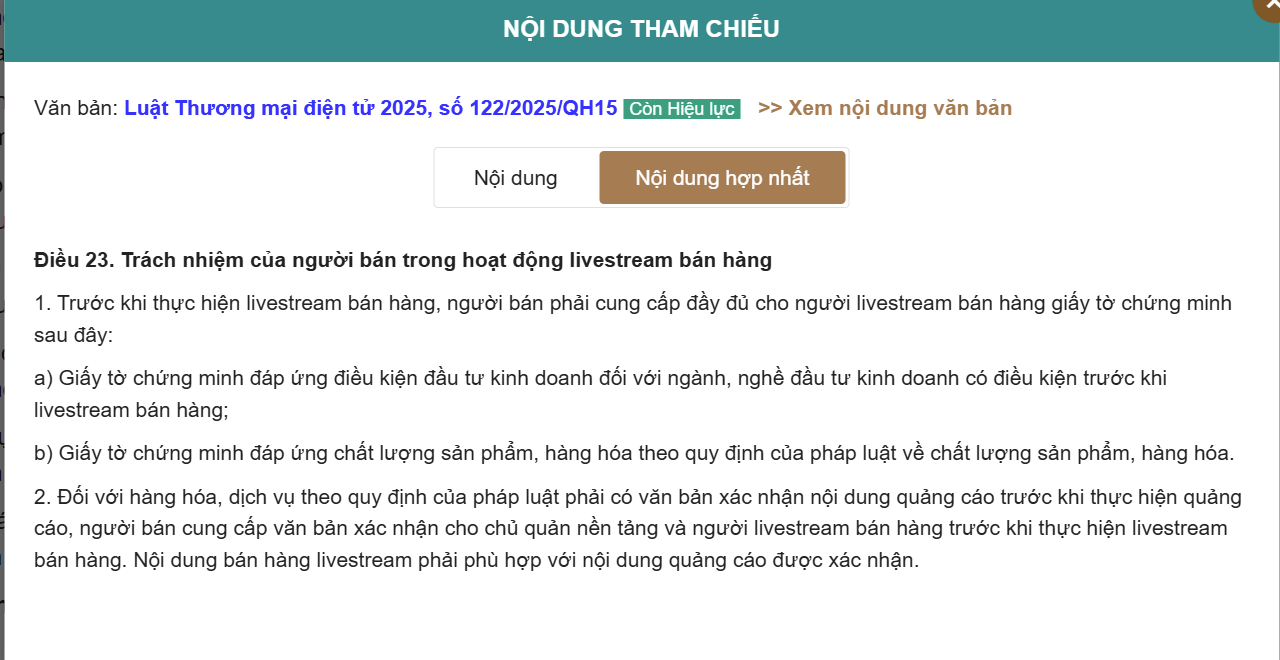 trách nhiệm của người livestream bán hàng (theo Điều 23)