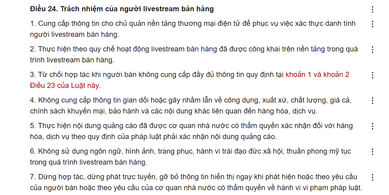 trách nhiệm của người livestream bán hàng