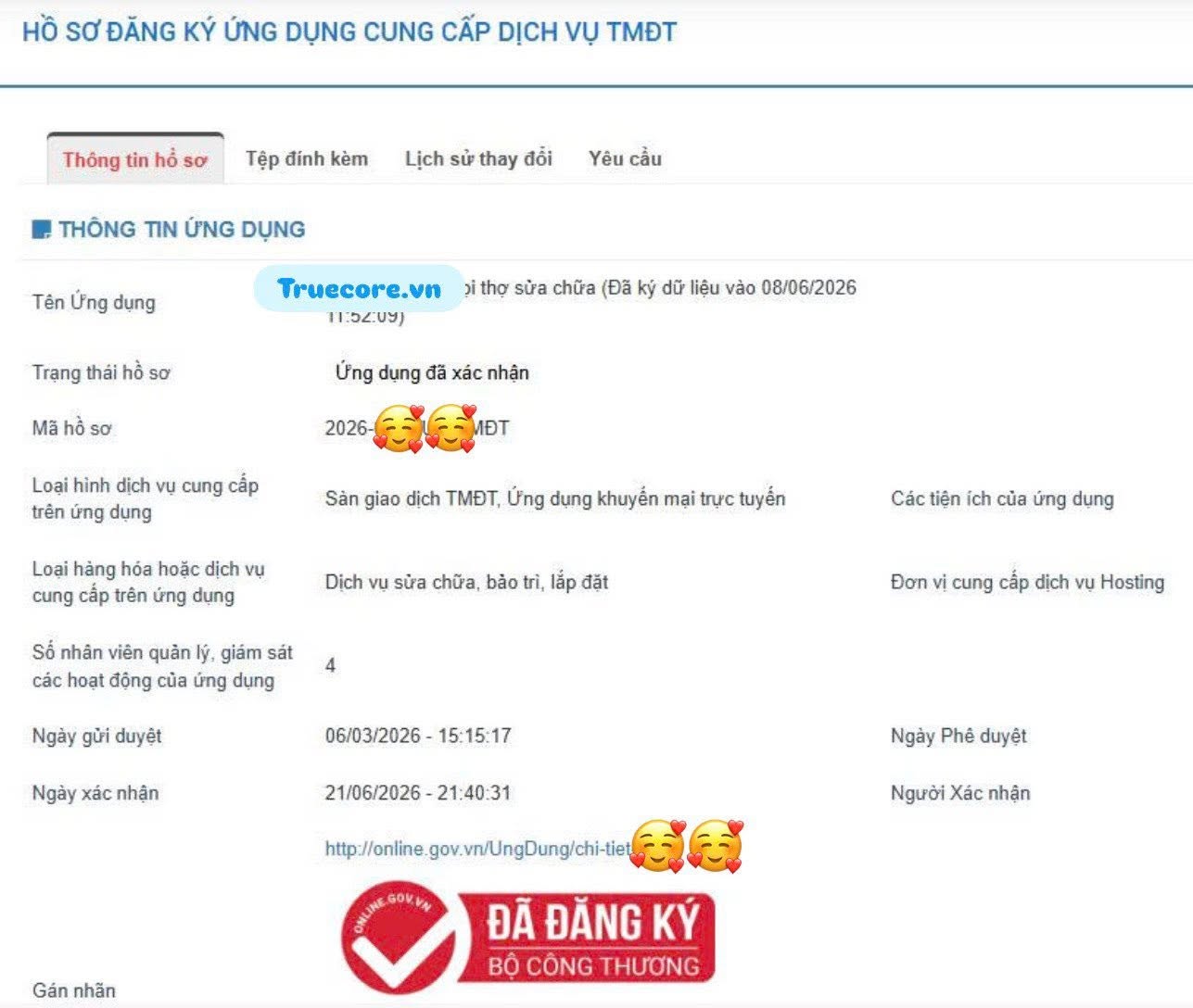 kết quả đăng ký sàn tmĐt thành công