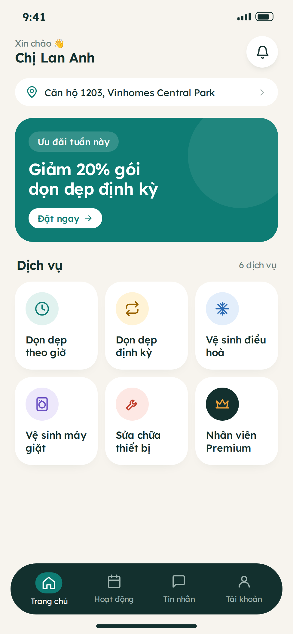 App dịch vụ giúp việc dành cho khách hàng